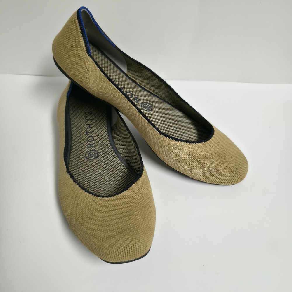 Rothys The Flat Women's Size 9 Mustard Knit Ballet Flats Black Trim Washable Eco